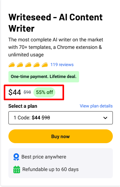Writeseed Life Time deals